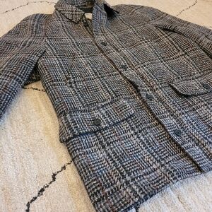 Aquascutum Men's Plaid Check Wool Overcoat Jacket Size 40 Grey Black White